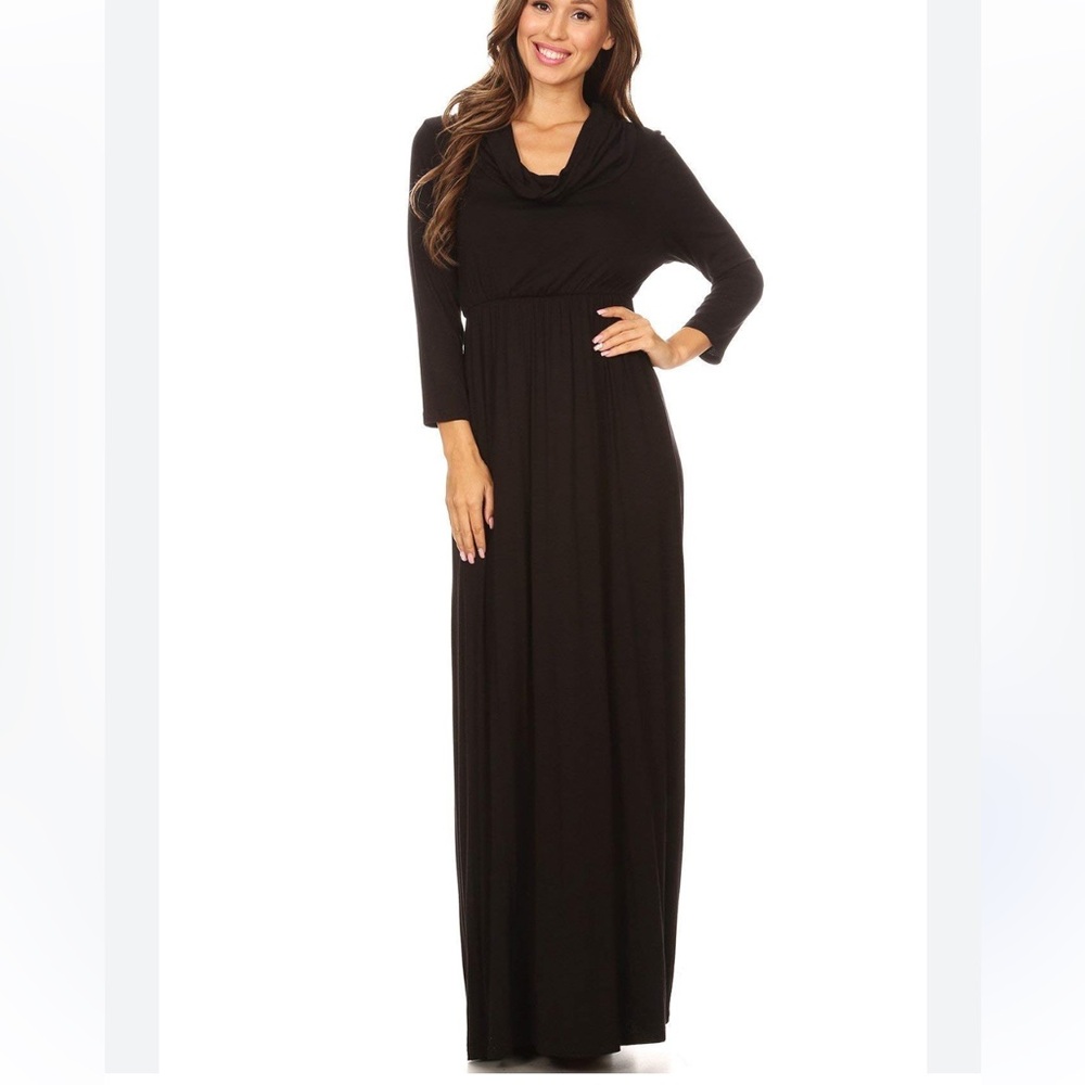 Mother Bee Black Maternity Dress Maxi Stretch Long Sleeve Modest Pregnancy Sz XL